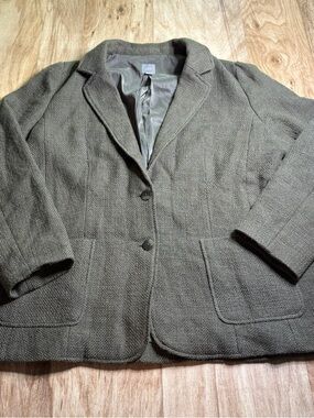 J. Jill Womens Green Olive Wool Blend 2-Button Lined Blazer Jacket Size Large